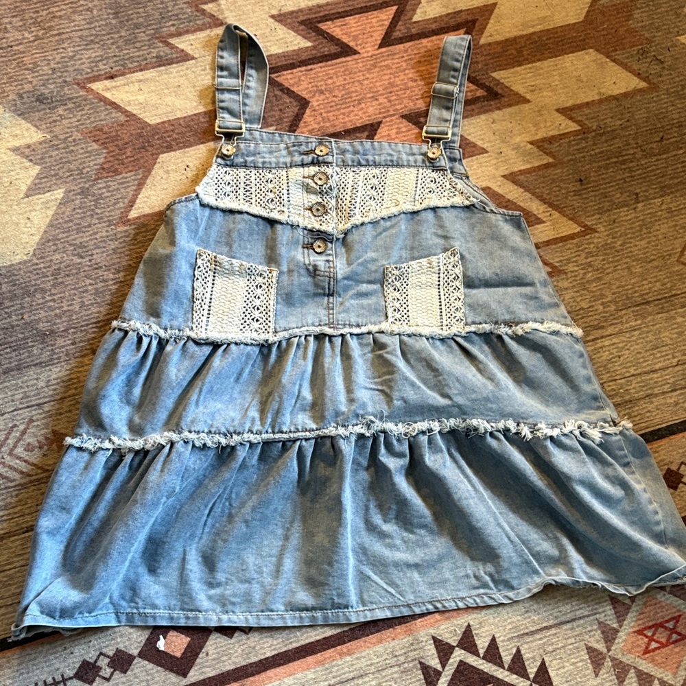 NanaMacs Denim Overall Dress with Lace